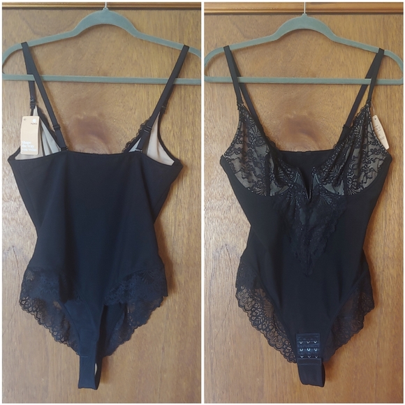 NWT Popilush Black Floral Lace Deep V Shapewear Thong Tummy Control Bodysuit - Picture 3 of 16
